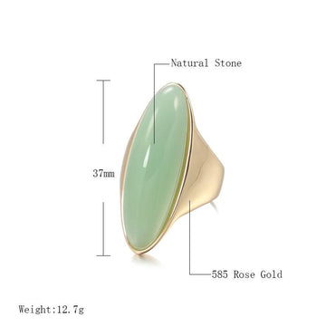 Big Glossy Luxury Green Blue Red Natural Stone 14K Rolled Rose Gold Ring for Women - Fine Vintage Wedding Jewellery